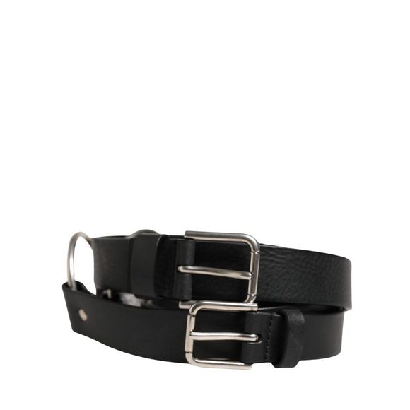 Dolce & Gabbana Black Double Strap Leather Silver Buckle Men's Belt